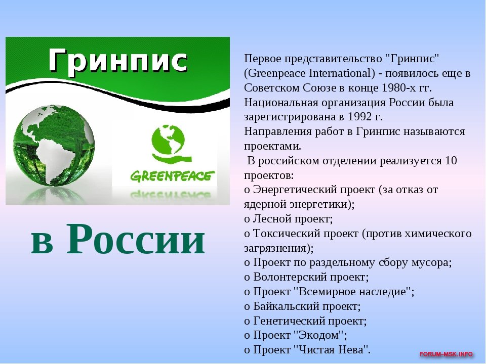 Сообщение о работе Международной экологической организации в России